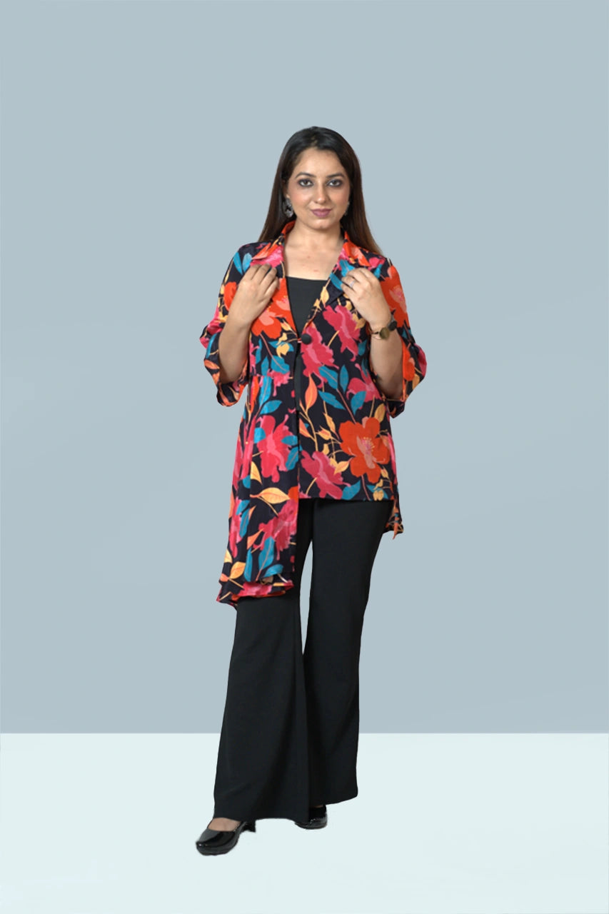 Asymmetrical Jacket Style Printed Co-Ord Set