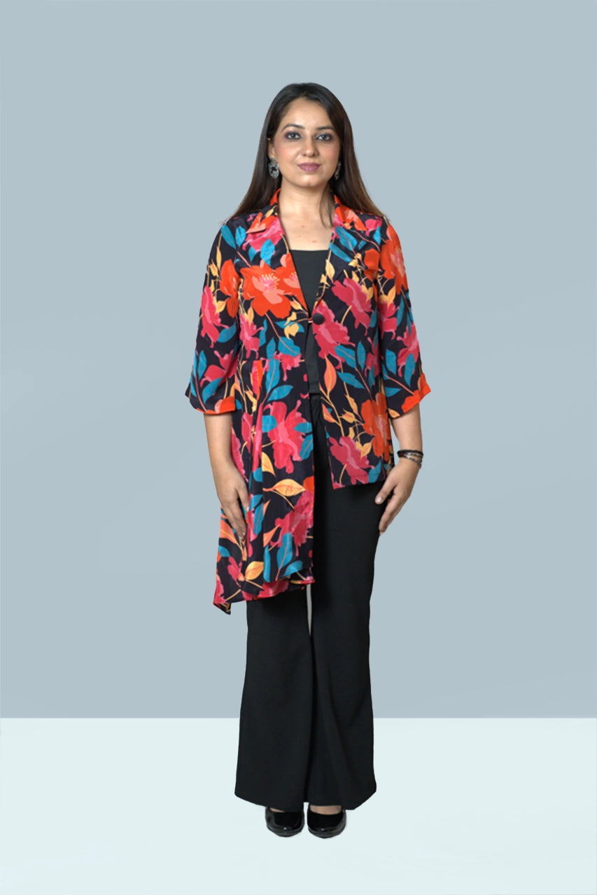 Asymmetrical Jacket Style Printed Co-Ord Set
