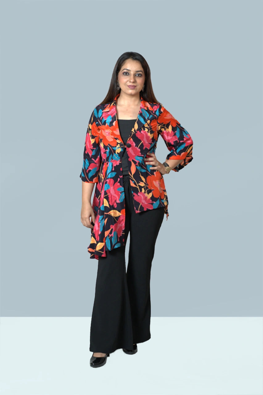Asymmetrical Jacket Style Printed Co-Ord Set