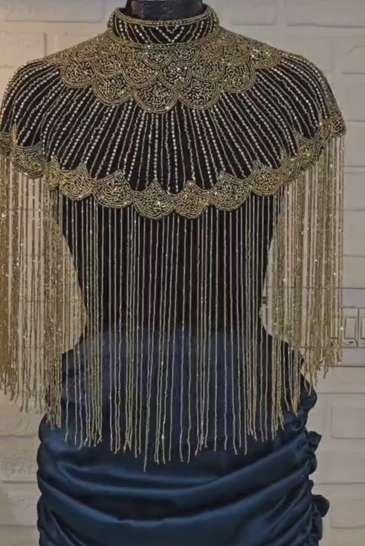 Gathers Skirt with Embroidery Cape
