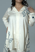 High-Low Leaf Embroidery Ivory Co-Ord Set